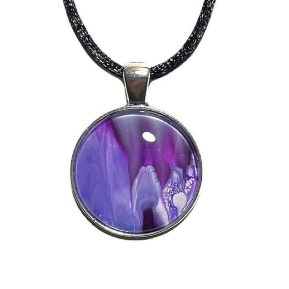 Jewelry - Abstract Fluid Art Hand-Poured Acrylic Necklace Elegant Purple Pendant Necklace